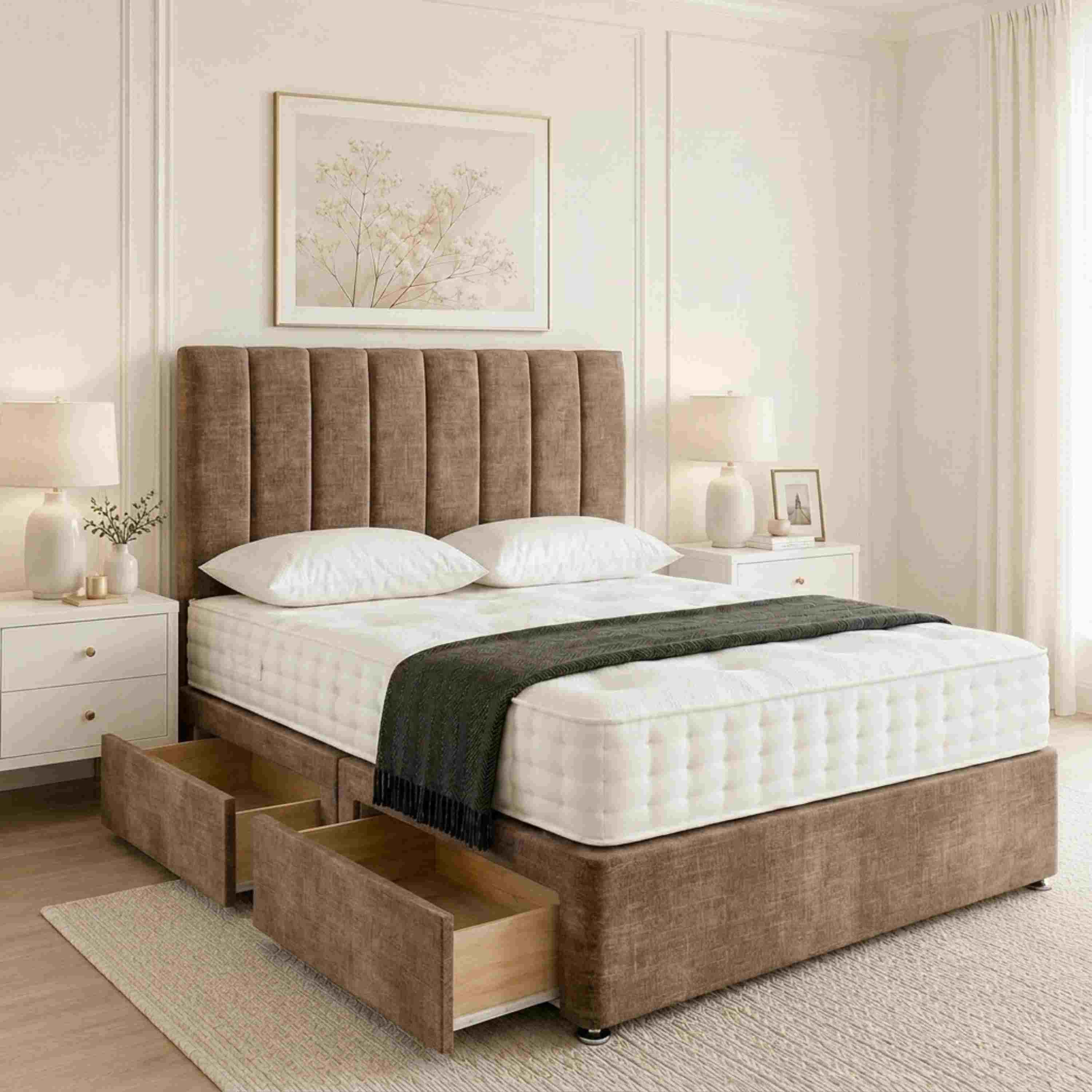 D'Amicow Luxury UK Divan Bed Base with Drawer Storage,