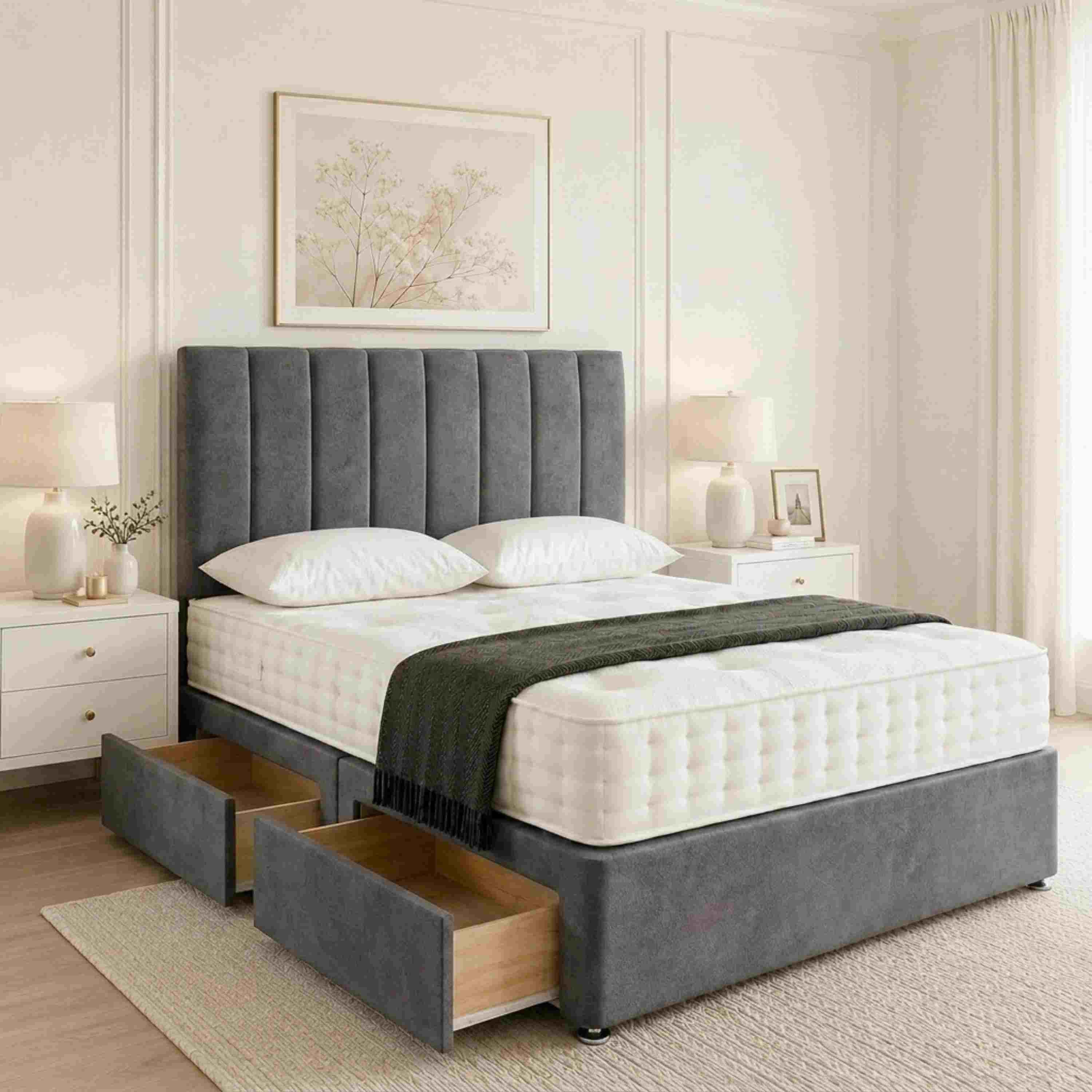 D'Amicow Luxury UK Divan Bed Base with Drawer Storage,