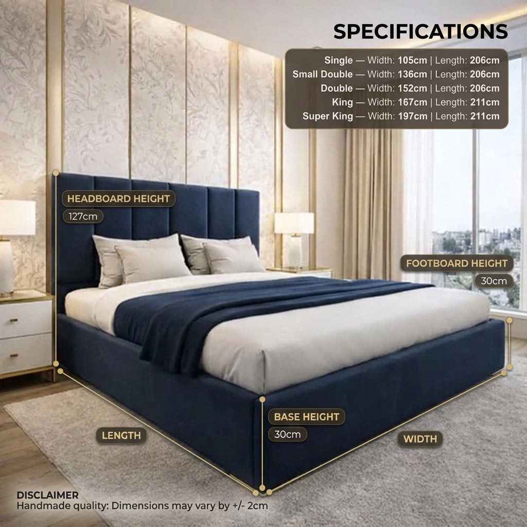 Majestic Velvet Ottoman Bed — plush velvet UK ottoman bed with gas-lift storage