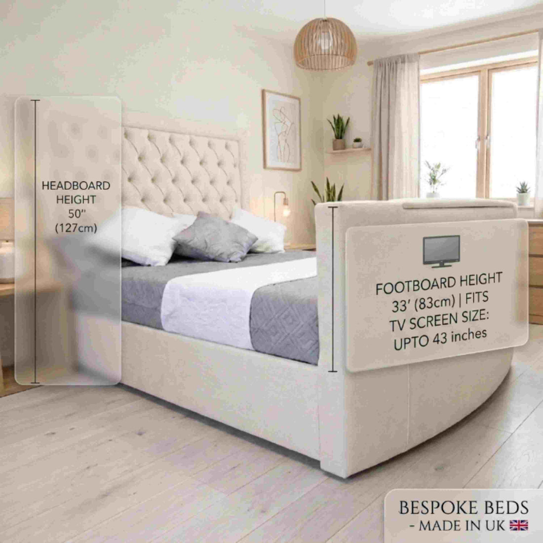 Chesterfield TV Bed Plush Velvet Storage Bed Frame