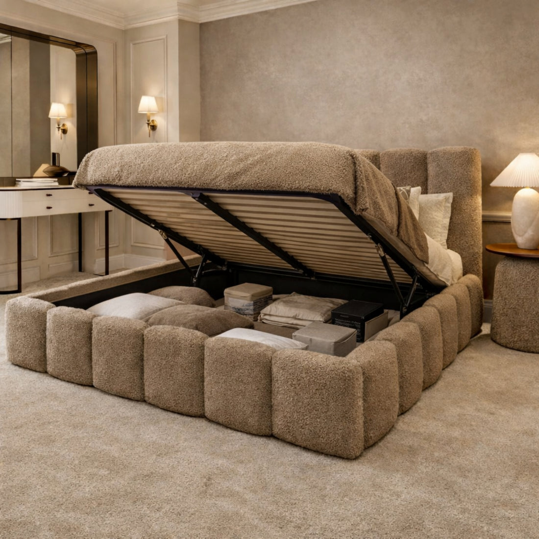 Luxe Haven Bouclé Panel Bed