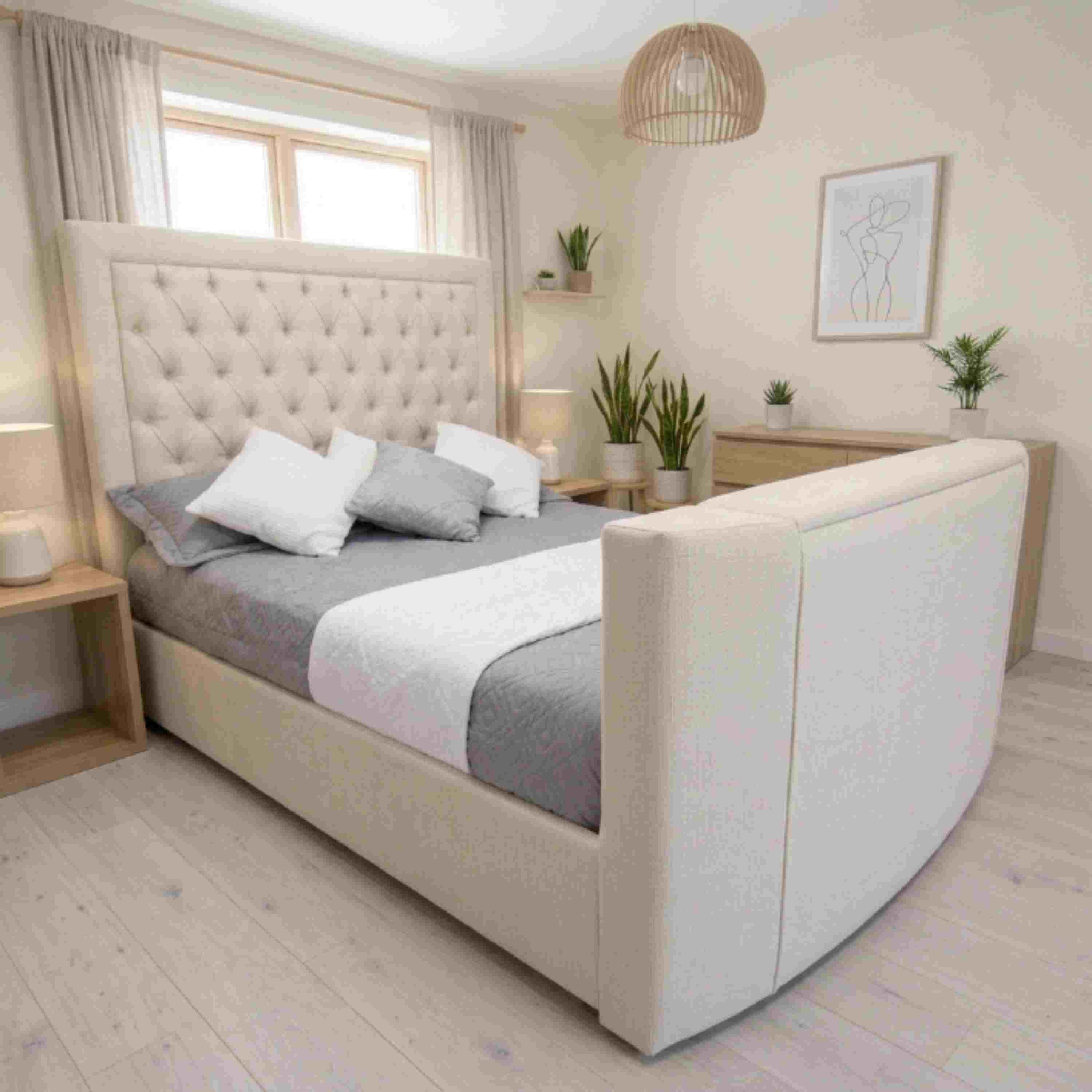 Chesterfield TV Bed Plush Velvet Storage Bed Frame