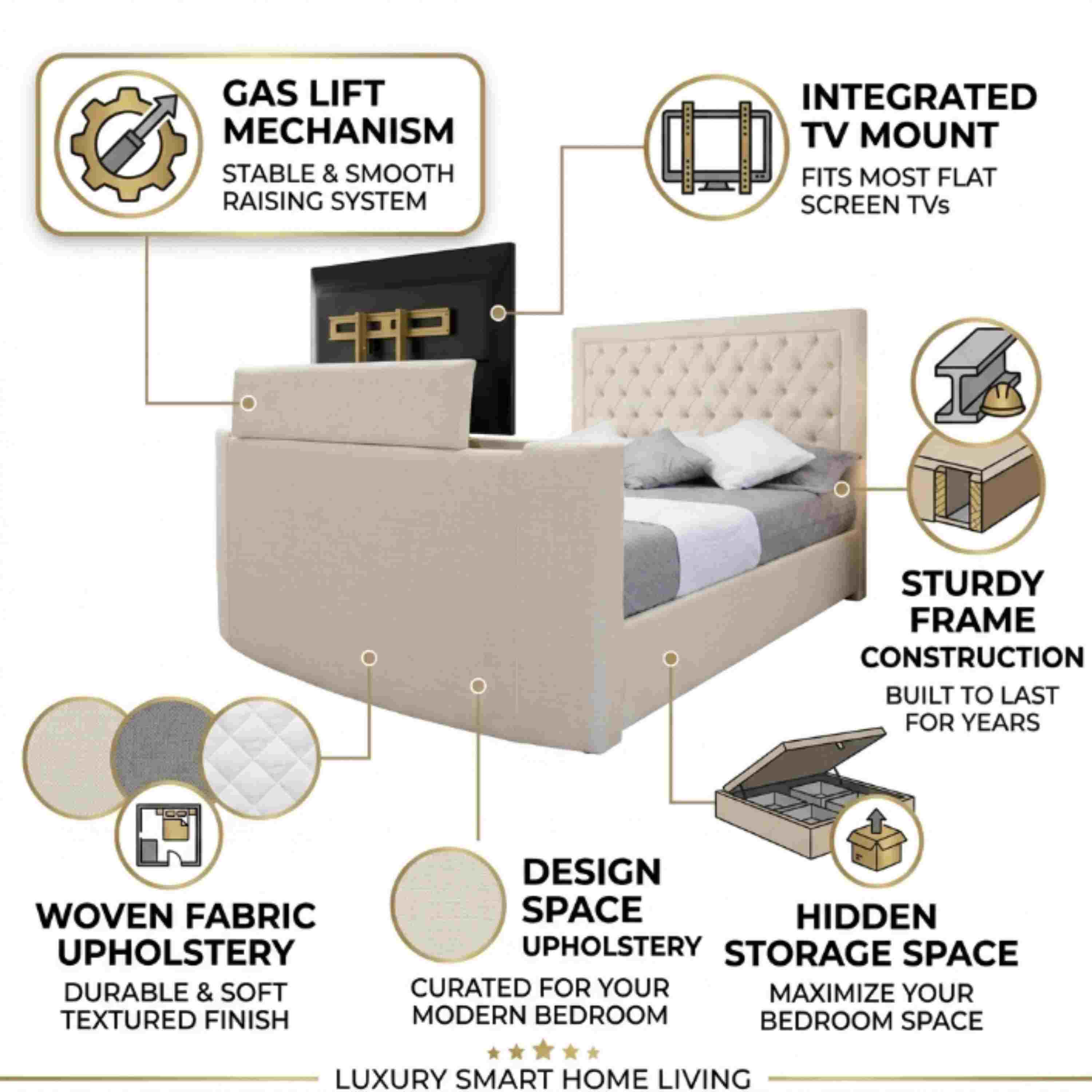 Chesterfield TV Bed Plush Velvet Storage Bed Frame