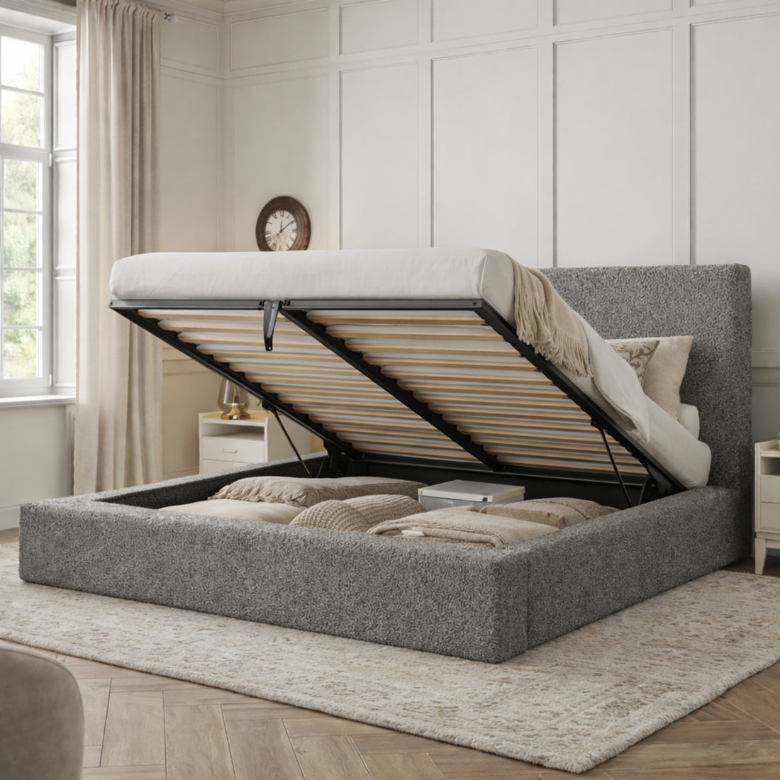 Milan Curved Bouclé Bed Frame