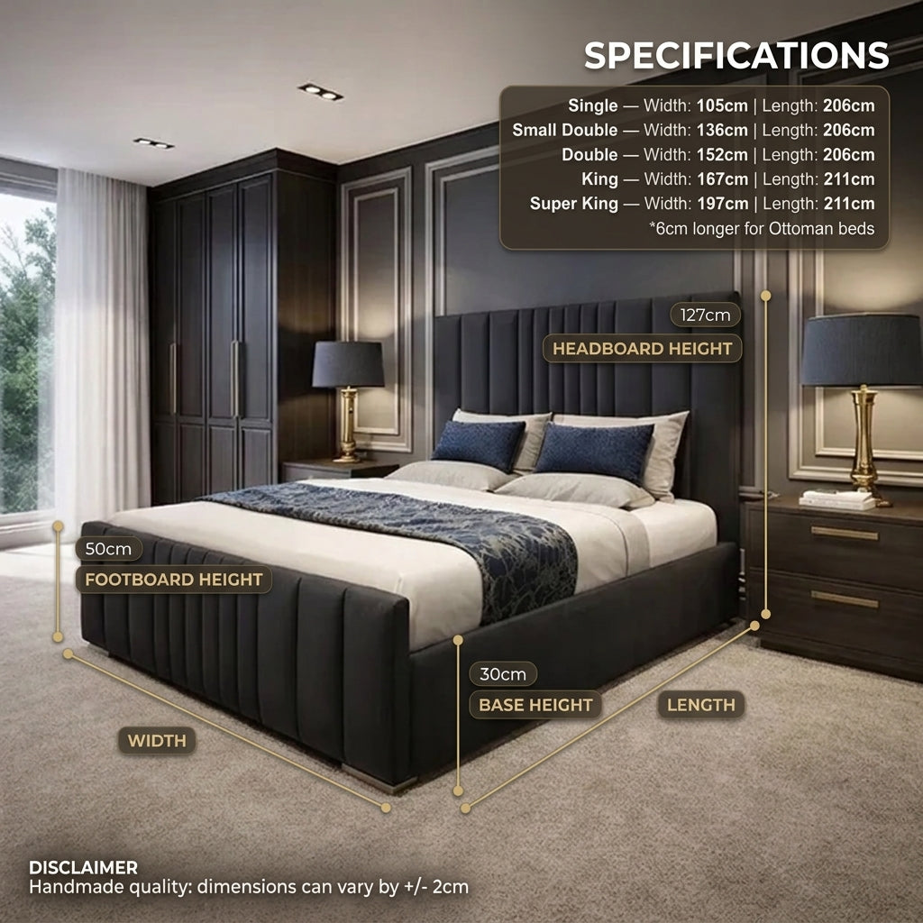 Monaco Luxury Gas Lift Ottoman Bed — handcrafted UK ottoman bed with premium gas-lift