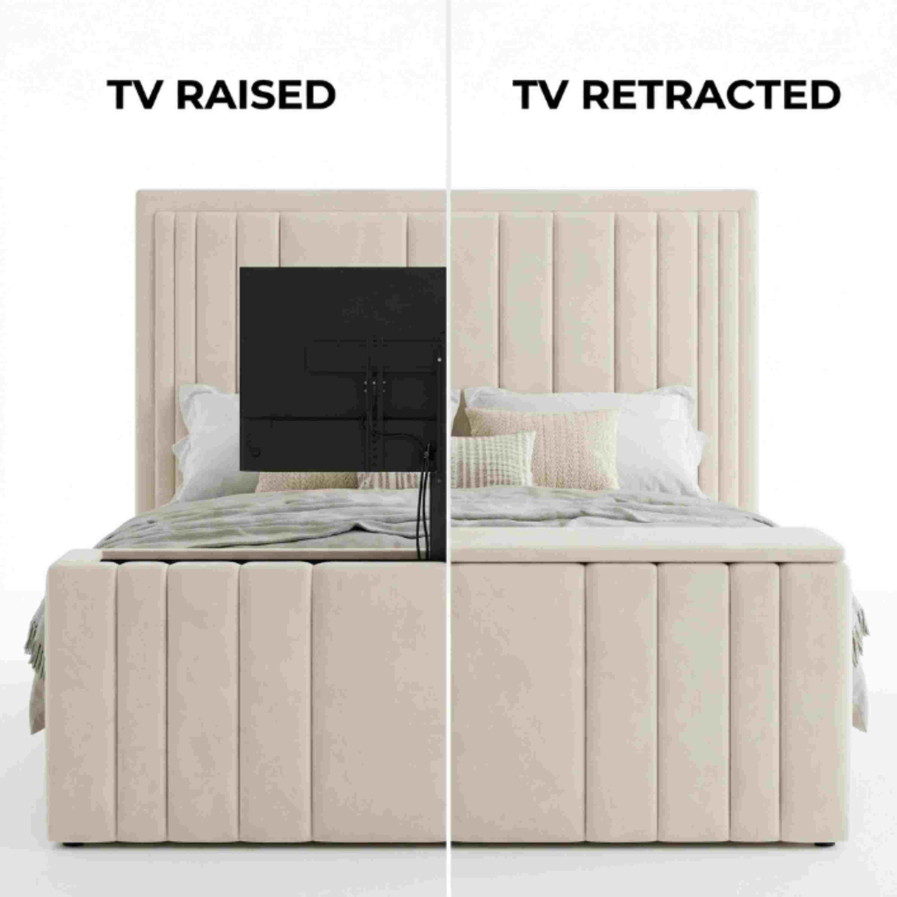 Panel TV Bed Plush Velvet Storage Bed Frame UK King Size