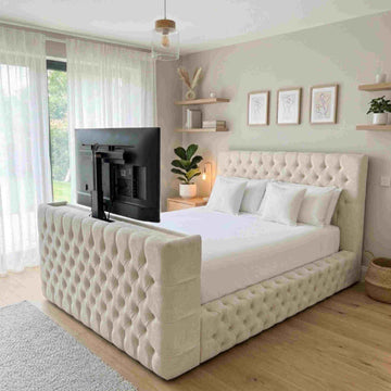 Chesterfield Straight Border TV Bed Plush Velvet Storage Bed