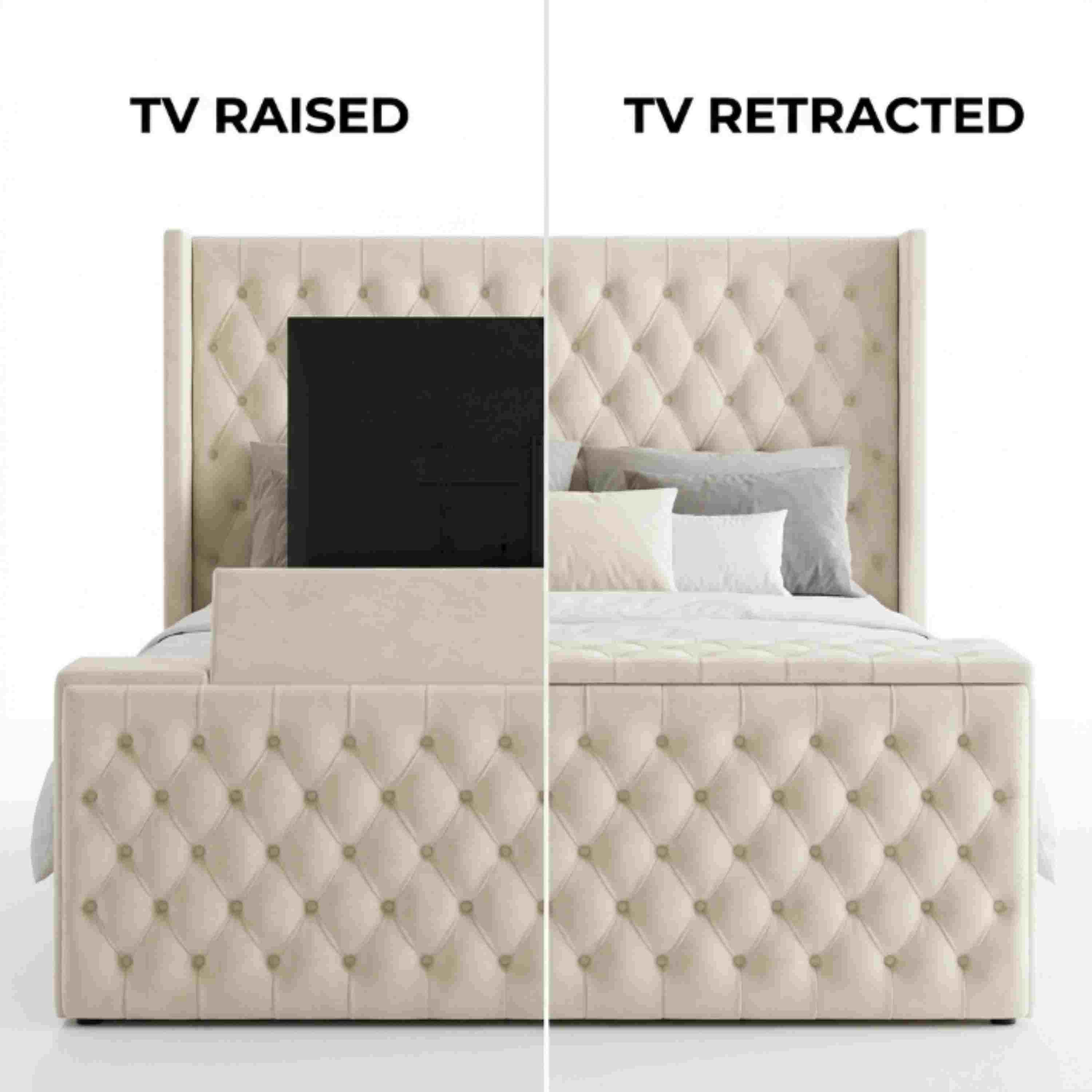 Chesterfield Straight Border TV Bed Plush Velvet Storage Bed