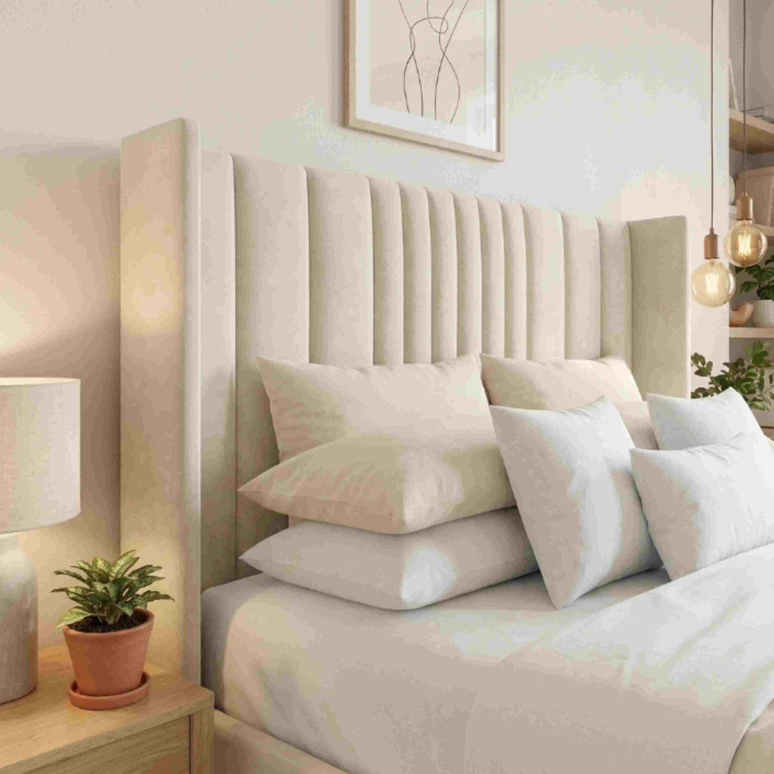 Luxury Panel TV Bed Plush Velvet Storage Bed Frame