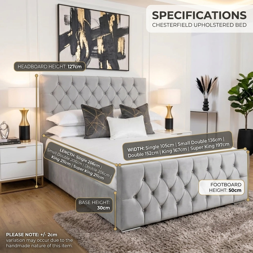 Amalfain Ottoman Storage Bed Frame — 54-inch high headboard, handmade UK ottoman bed with storage