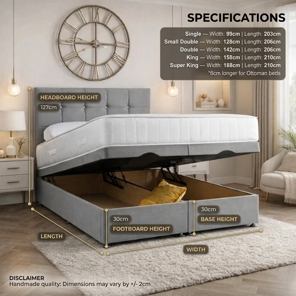 Lavia Fabric Ottoman Bed Frame — UK fabric ottoman bed with lift-up storage