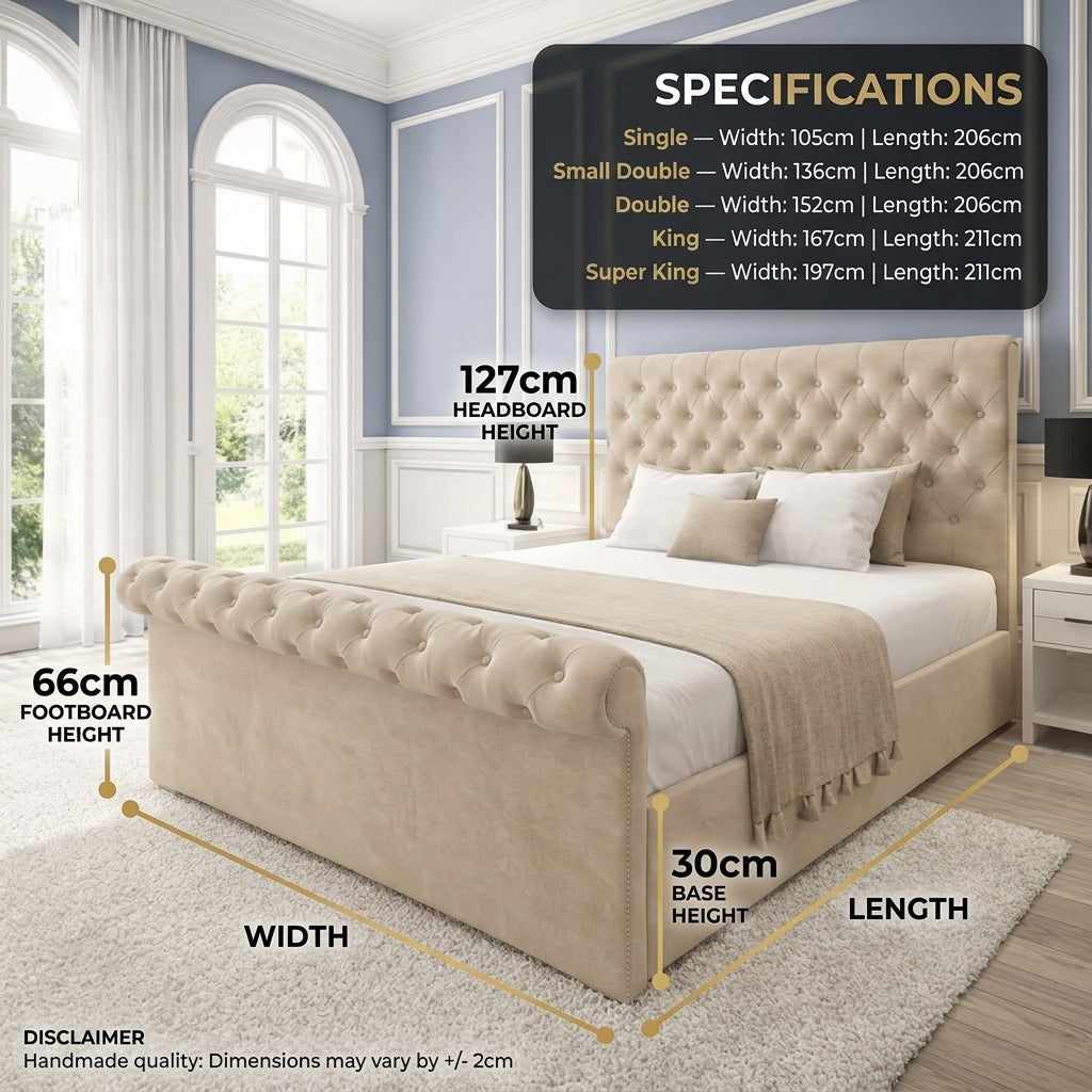 Prestige Upholstered Ottoman Bed — premium fabric UK ottoman bed with deep storage