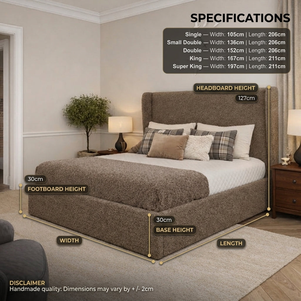 Aurora Teddy Bouclé Ottoman Bed — cream bouclé UK ottoman bed with storage