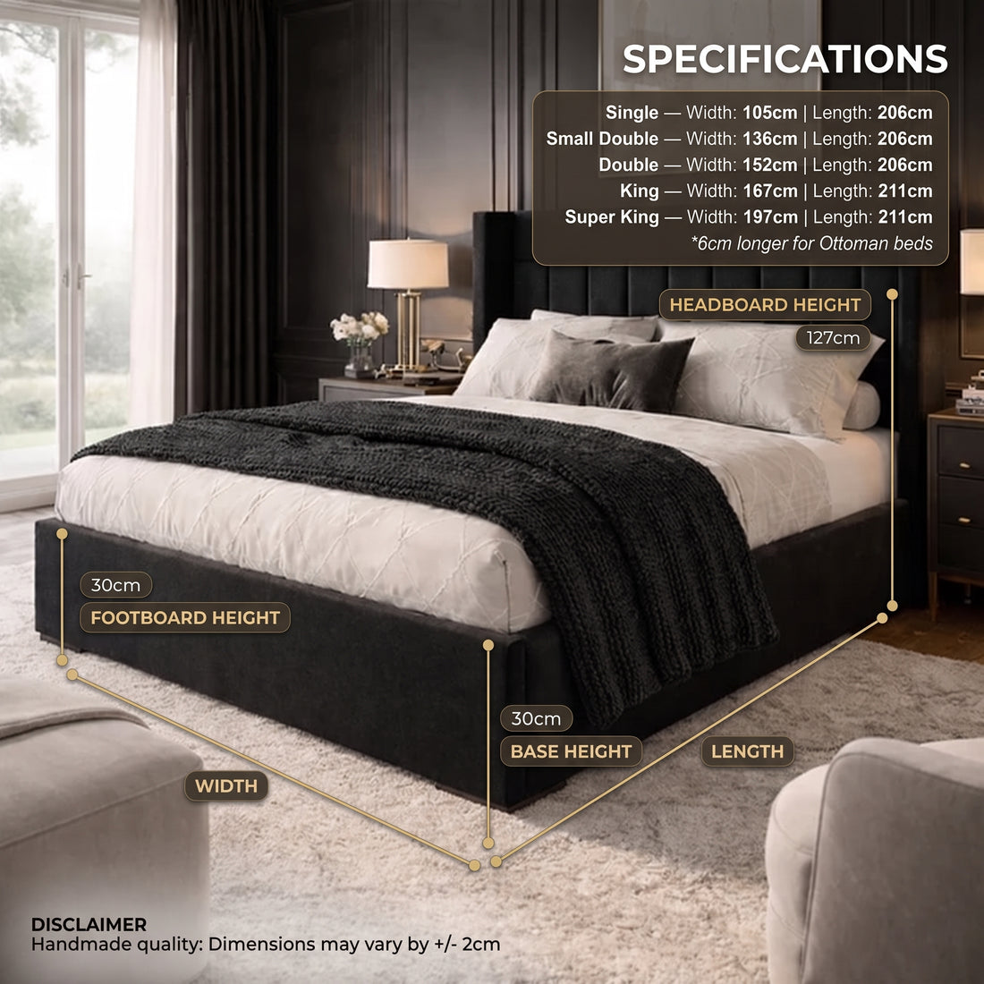 Sovereign Premium Ottoman Bed — heavy-duty gas-lift UK ottoman bed with storage
