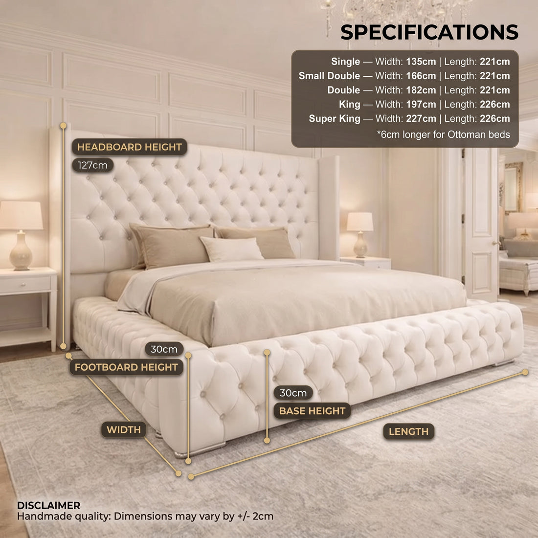 Grand Palace Ottoman Bed — oversized statement headboard UK ottoman bed