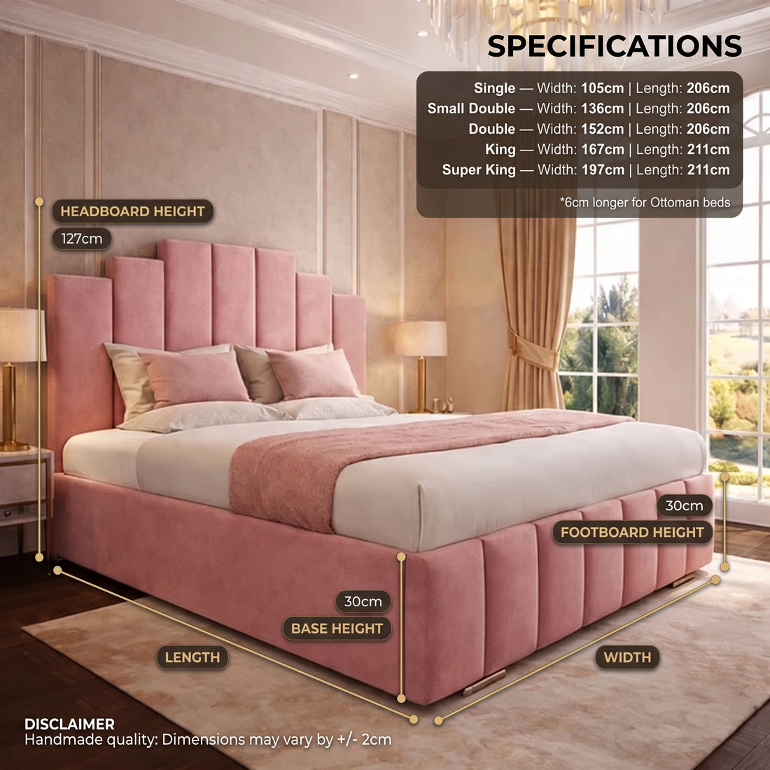 Oxford Grand Ottoman Bed Frame — handcrafted UK ottoman bed with wide padded headboard