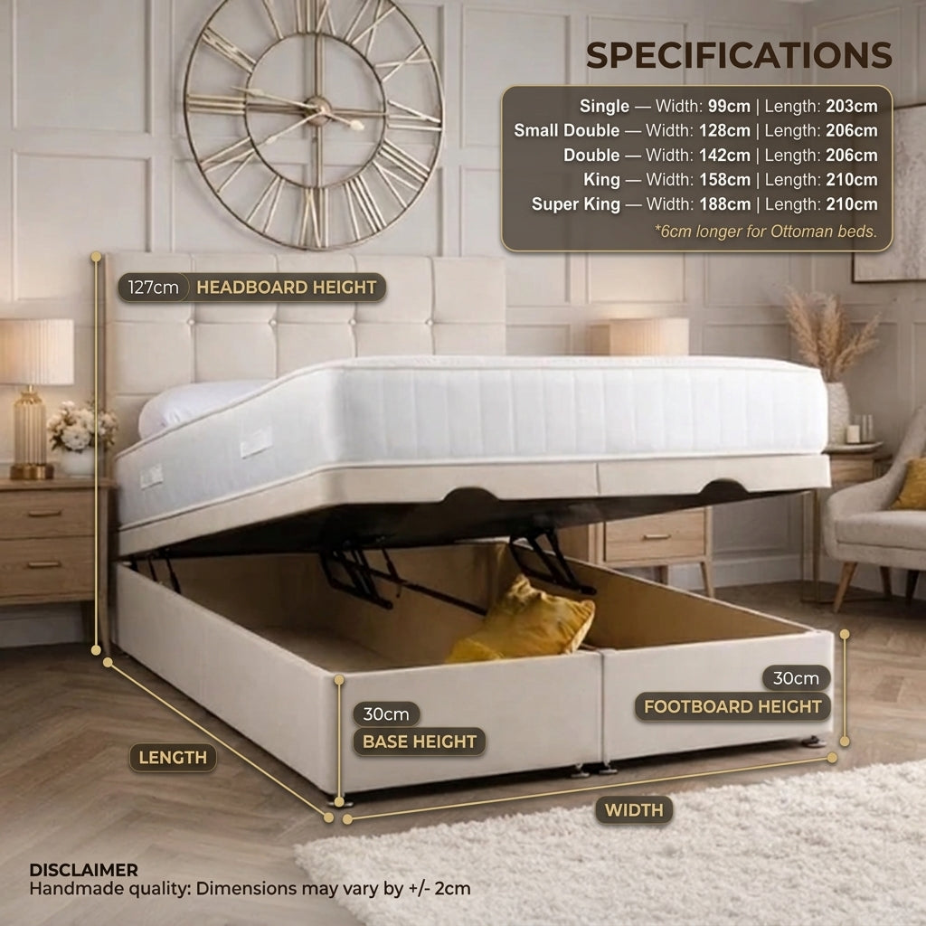 Lavia Lift-Up Ottoman Divan — UK ottoman divan bed with full-length storage